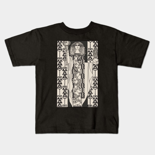 Art Nouveau Lady 3 (black on cream) Kids T-Shirt by Soth Studio